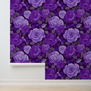 Victorian Vintage Purple Floral Climbing Roses Wallpaper