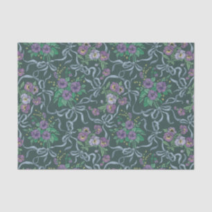 Victorian Vintage Purple Pansies Blue Ribbons Tissue Paper