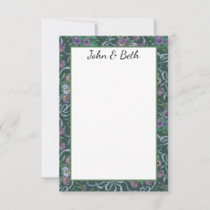 Victorian Vintage Purple Pansy Blue Ribbons Thank You Card