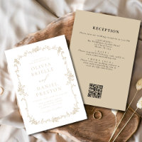 Victorian Vintage QR Code Gold Floral Wedding