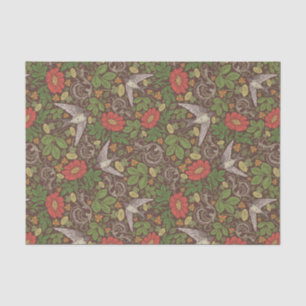 Victorian Vintage Red Daisy Bird English Garden Tissue Paper