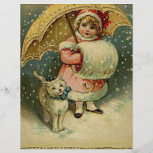 Victorian Vintage Retro Child and Cat Christmas