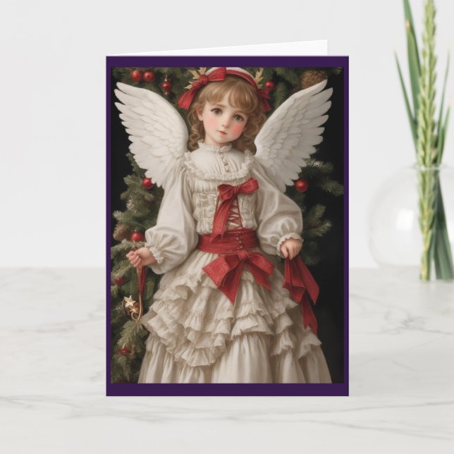 Victorian Vintage Retro Christmas Angel Holiday Card (Front)