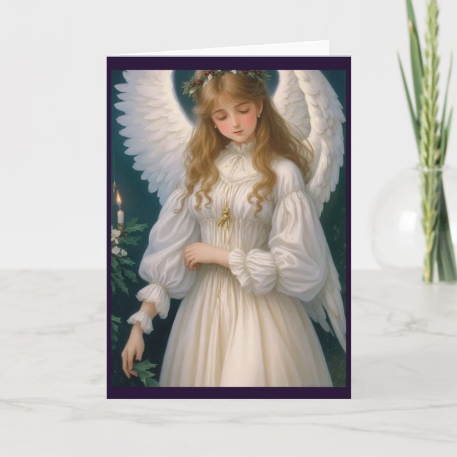 Victorian Vintage Retro Christmas Angel Holiday Card (Front)