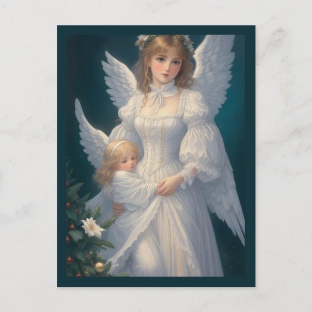 Victorian Vintage Retro Christmas Angel Postcard (Front)