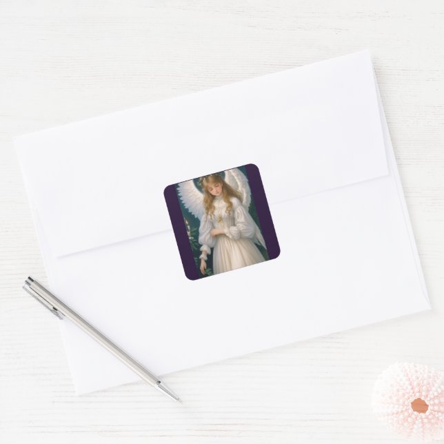Victorian Vintage Retro Christmas Angel Square Sticker (Envelope)