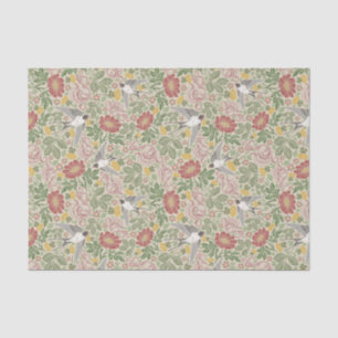 Victorian Vintage Spring Red Daisy & Flying Birds Tissue Paper