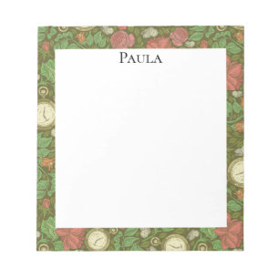 Victorian Vintage Steampunk Pocket Watch Roses Notepad