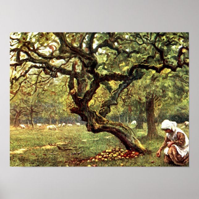 Victorian Watercolor: Girl picking Apples Poster (Front)