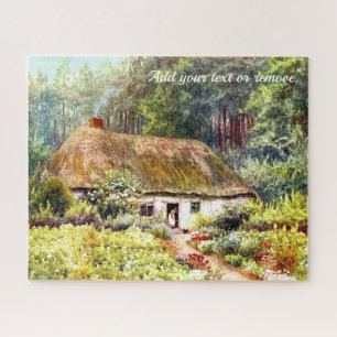 Victorian watercolor of English cottage & garden, Jigsaw Puzzle