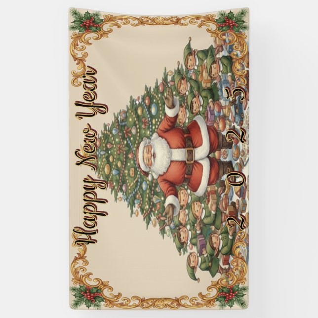 Victorian Watercolor Santa Christmas Collection Banner (Vertical)