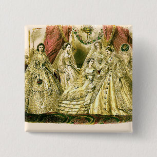 Victorian Wedding Art Print Fashion Dress 2 Inch Square Button