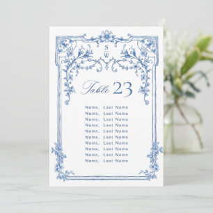 Victorian Wedding Blue Seating Chart Card