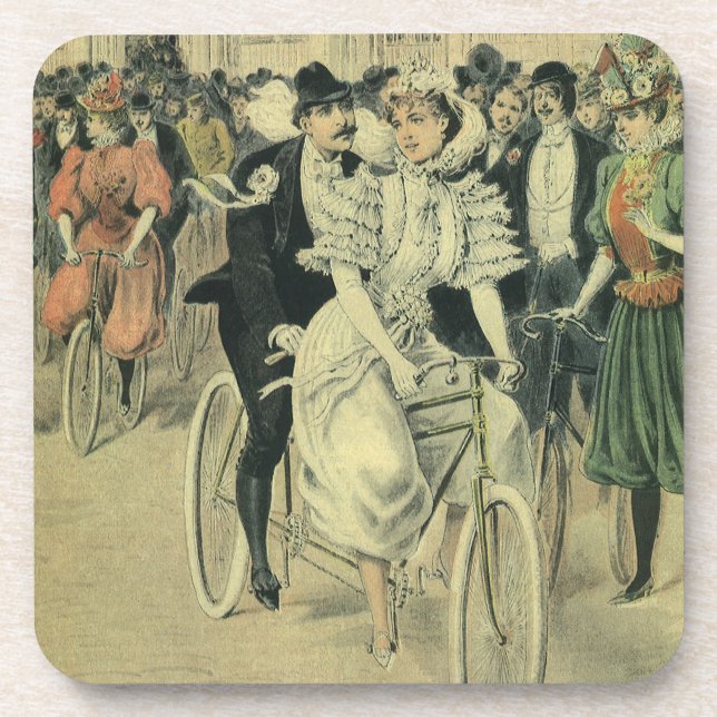Victorian Wedding Bride and Groom Newlywed Bicycle Coaster (Front)