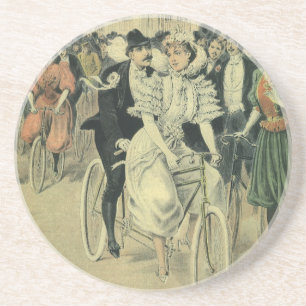 Victorian Wedding Bride and Groom Newlywed Bicycle Coaster