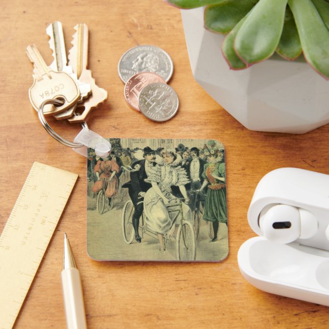 Victorian Wedding Bride and Groom Newlywed Bicycle Keychain (Desk)