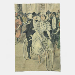 Victorian Wedding Bride and Groom Newlywed Bicycle Kitchen Towel