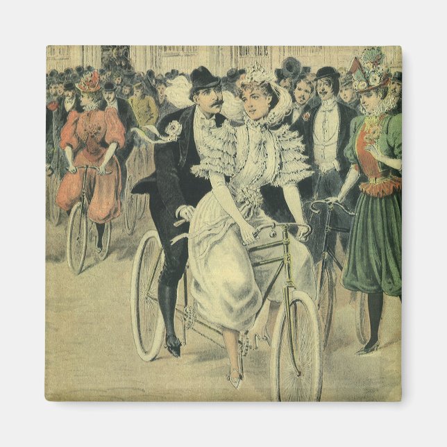 Victorian Wedding Bride and Groom Newlywed Bicycle Magnet (Front)