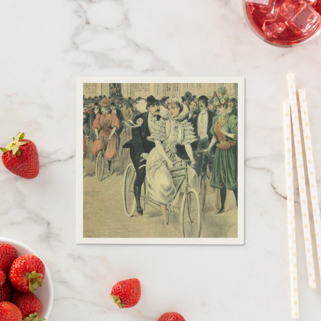 Victorian Wedding Bride and Groom Newlywed Bicycle Napkin (Insitu)