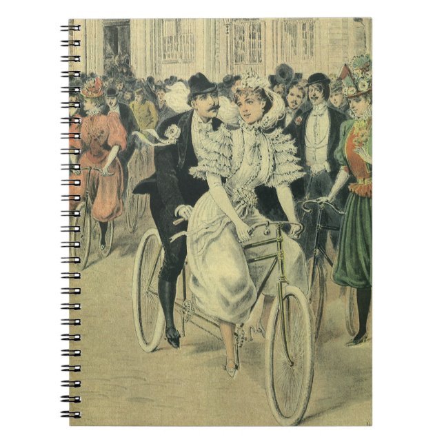 Victorian Wedding Bride and Groom Newlywed Bicycle Notebook (Front)