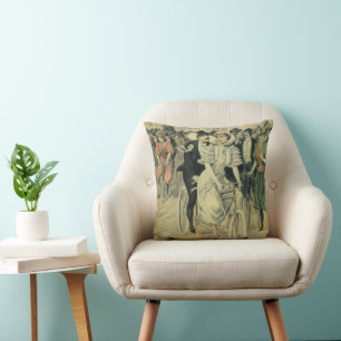 Victorian Wedding Bride and Groom Newlywed Bicycle Throw Pillow