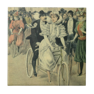 Victorian Wedding Bride and Groom Newlywed Bicycle Tile