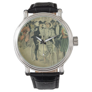Victorian Wedding Bride and Groom Newlywed Bicycle Watch