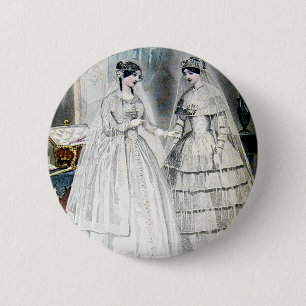 Victorian Wedding Dress Two Women 2 Inch Round Button