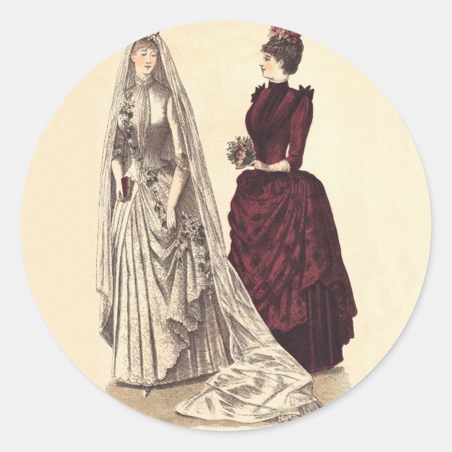 Victorian wedding gown classic round sticker (Front)