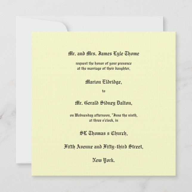 Victorian Wedding Invitation Circa 1905 (Front)