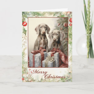 Victorian Weimaraner Puppy Christmas Holiday Card