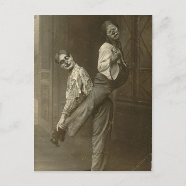 Victorian Weird Two Clowns and a Stunt Postcard (Front)