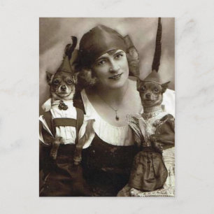Victorian Weird Woman with Dogs Postcard