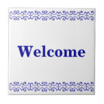 Victorian Welcome Sign Tile<br><div class="desc">Victorian welcome sign - Blue on white with a printer's border</div>