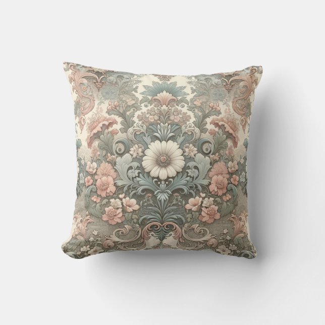 Victorian Whisper: A Pastel Symphony Throw Pillow (Front)