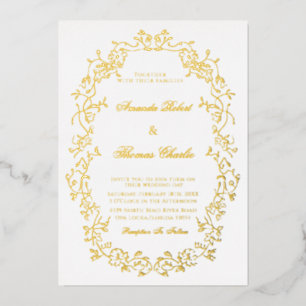 Victorian White and Gold Wedding Invitation