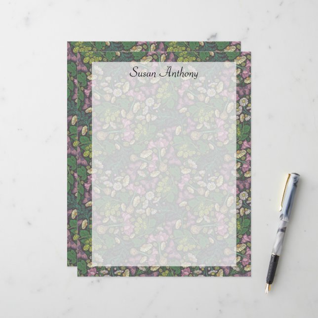 Victorian White Daisies Purple Butterflies Paper (Front/Back In Situ)