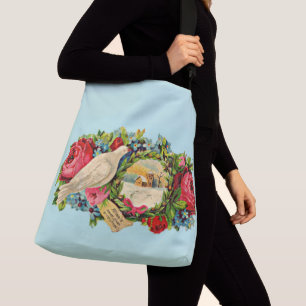 Victorian white dove and love message crossbody bag