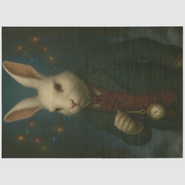 Victorian White Rabbit – Whimsical Fantasy Animal  Tissue Paper (Front)