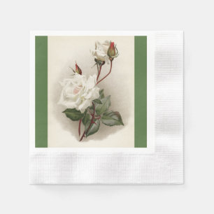 Victorian White Roses Green Paper Napkin