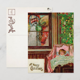 Victorian Window Snooping Santa Postcard