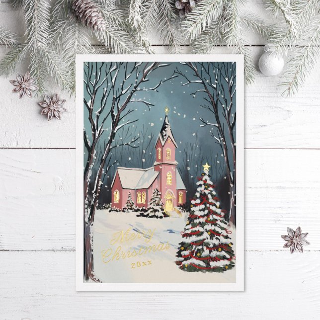 Victorian Winter Scene Non Photo Christmas Foil Holiday Card (Creator Uploaded)
