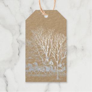 Victorian winter scene -  silver gift tags