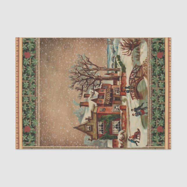 Victorian Winter Skating and Sledding Tissue Paper (Front)