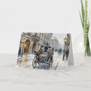Victorian Winter Street Watercolor Blank Holiday Card