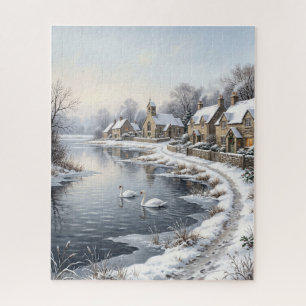 Victorian Winter Swans Village Christmas Jigsaw Puzzle