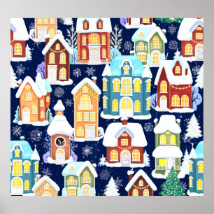Victorian Winter Town: Christmas Pattern Poster