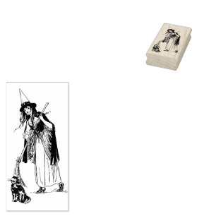 Victorian Witch & Black Cat Cottagecore Rubber Stamp