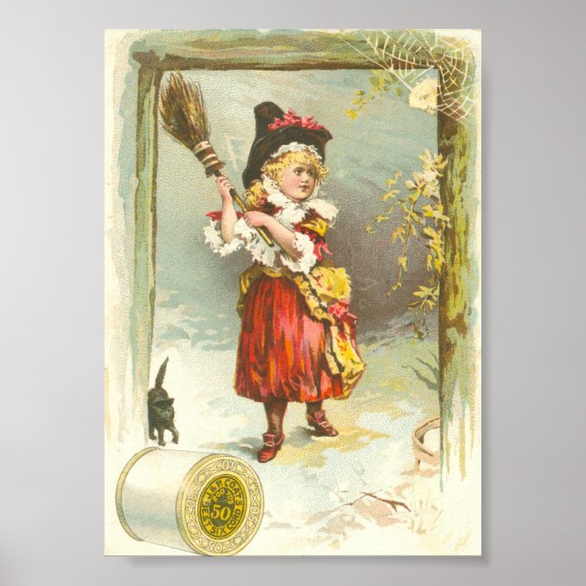 Victorian witch girl with black cat poster (Front)