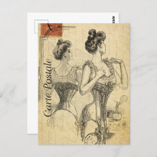 Victorian Woman Dressing in Corset Postcard